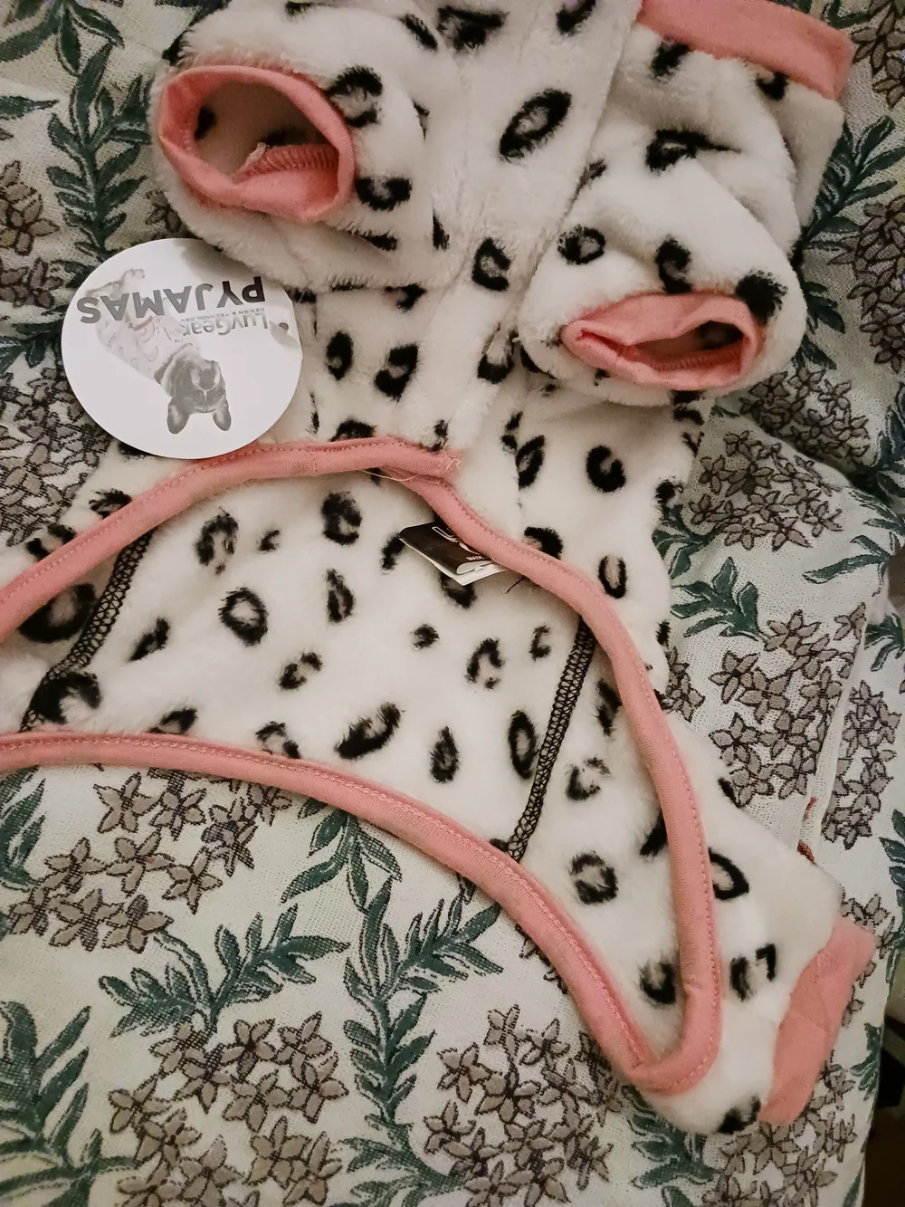 LuvGear Plush Animal Print Pink Trim Dog Onesie Fleece Pajamas
